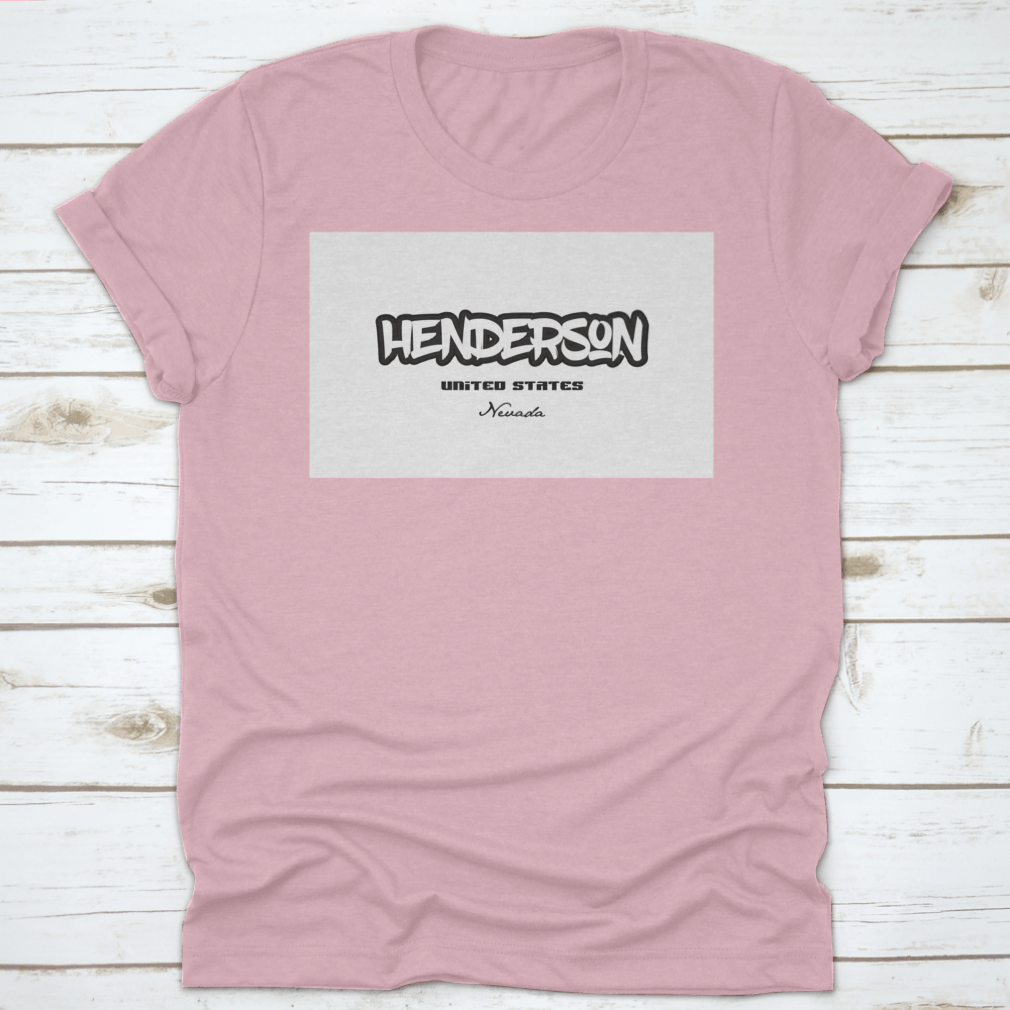Typography design featuring Henderson Nevada City text on a comfortable cotton t-shirt, showcasing its stylish and casual appeal.