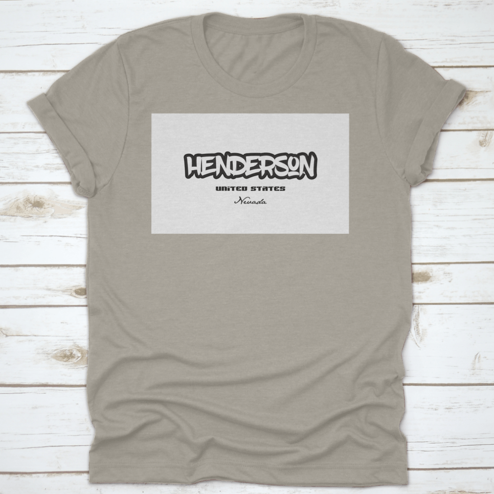 Typography design featuring Henderson Nevada City text on a comfortable cotton t-shirt, showcasing its stylish and casual appeal.