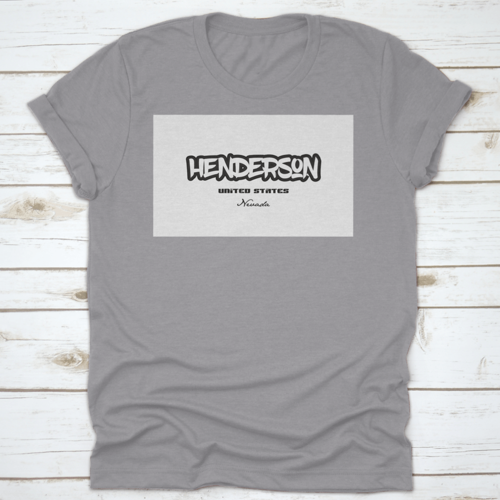 Typography design featuring Henderson Nevada City text on a comfortable cotton t-shirt, showcasing its stylish and casual appeal.