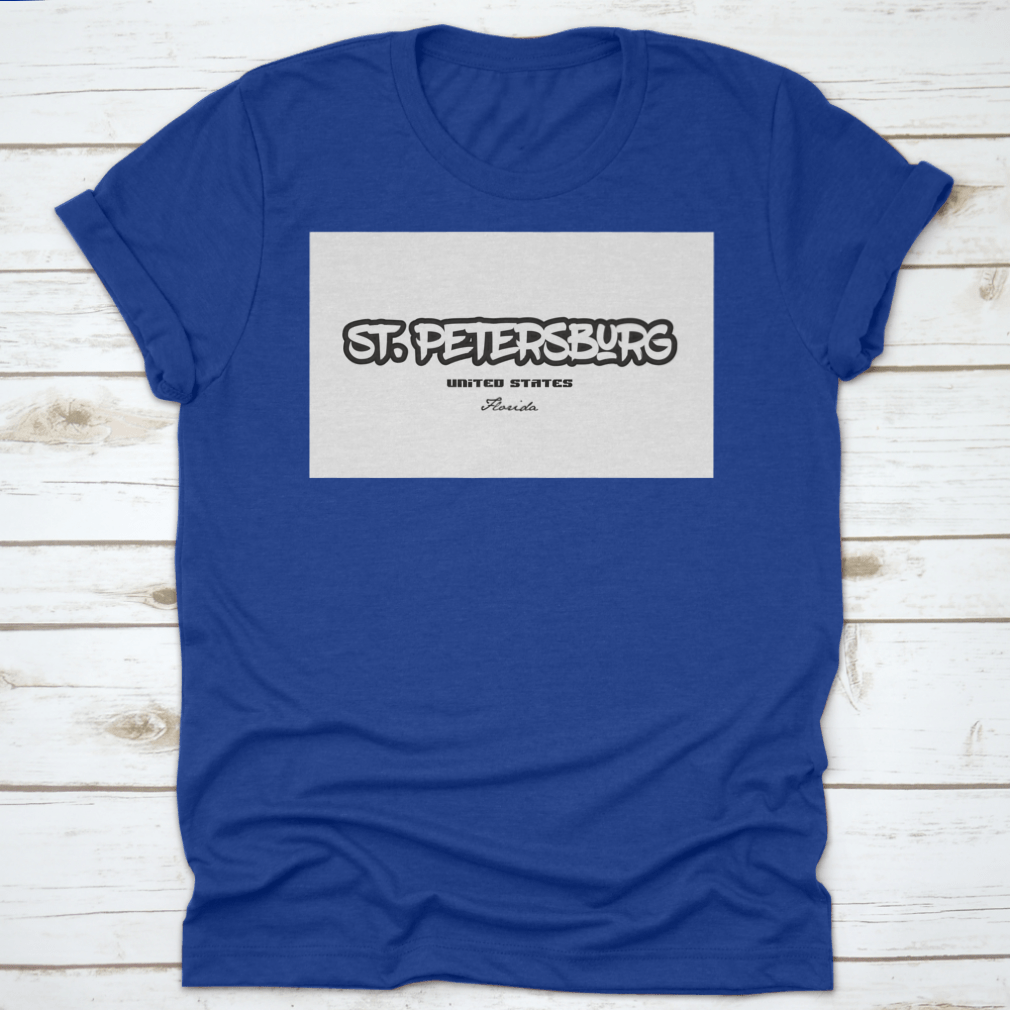 Typography design featuring the words 'St Petersburg Florida' on a comfortable cotton fabric, showcasing a stylish and modern look.