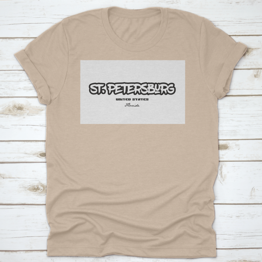 Typography design featuring the words 'St Petersburg Florida' on a comfortable cotton fabric, showcasing a stylish and modern look.