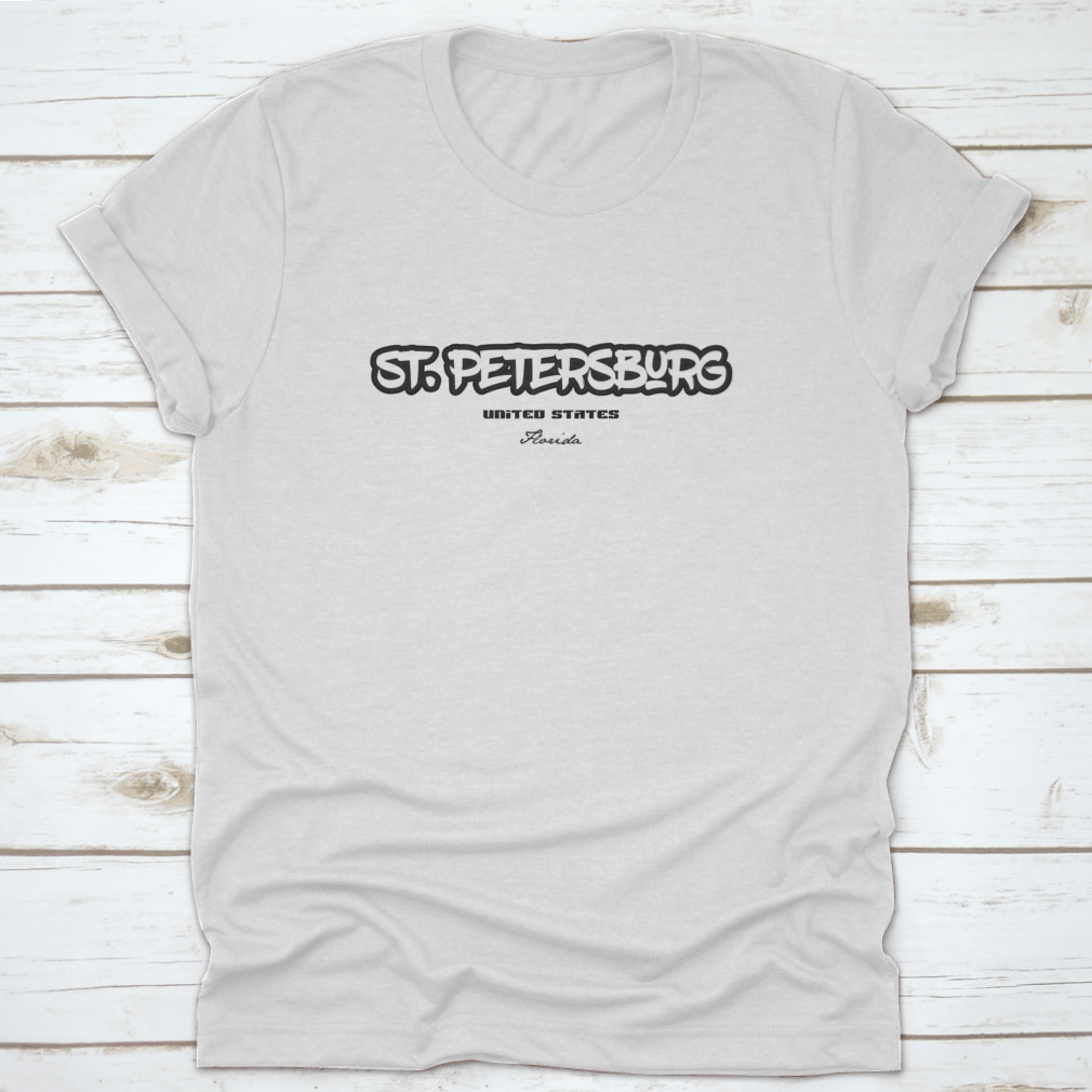 Typography design featuring the words 'St Petersburg Florida' on a comfortable cotton fabric, showcasing a stylish and modern look.