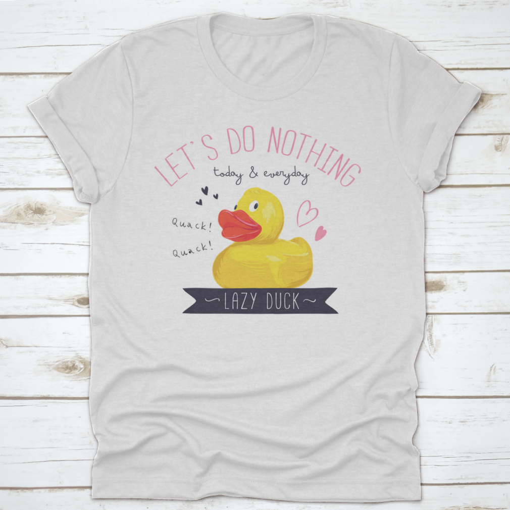 Typography Slogan T-shirt featuring a playful yellow duck toy design, made from soft cotton fabric.