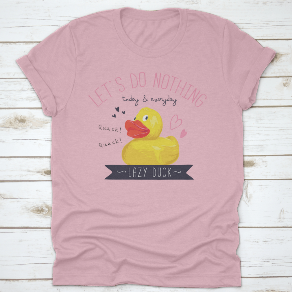 Typography Slogan T-shirt featuring a playful yellow duck toy design, made from soft cotton fabric.