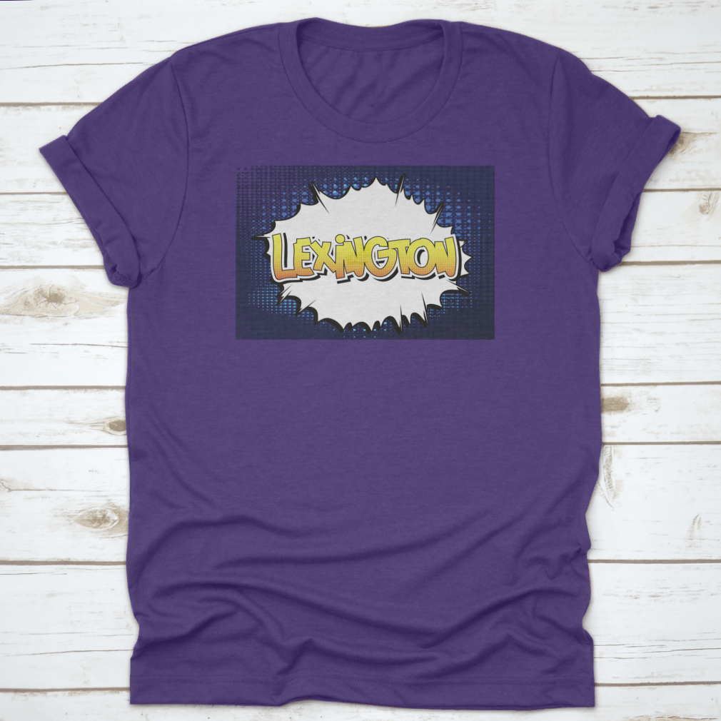 Typography Text Of Lexington in comic book style vector design, showcasing vibrant colors and artistic lettering on a comfortable cotton fabric.