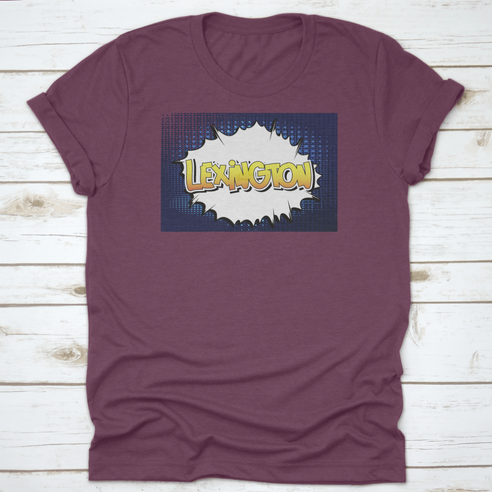 Typography Text Of Lexington in comic book style vector design, showcasing vibrant colors and artistic lettering on a comfortable cotton fabric.