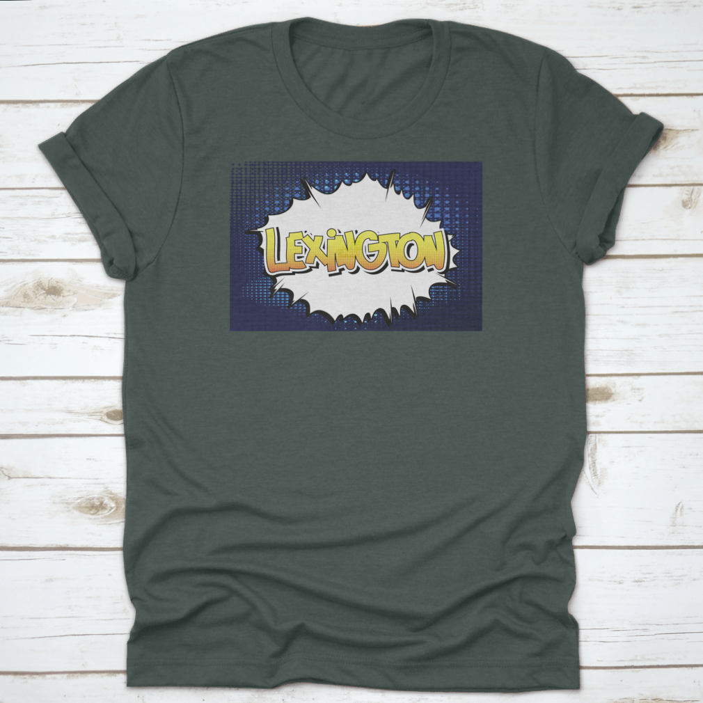 Typography Text Of Lexington in comic book style vector design, showcasing vibrant colors and artistic lettering on a comfortable cotton fabric.