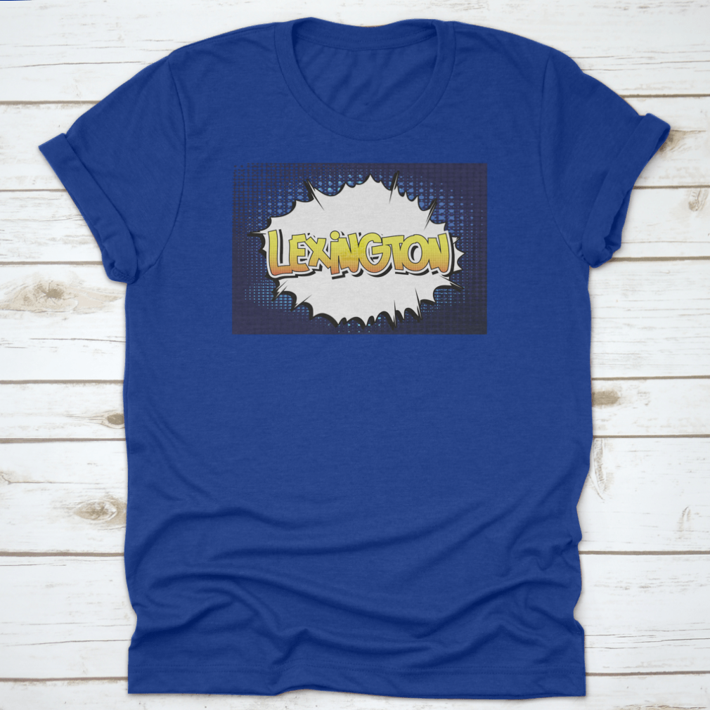 Typography Text Of Lexington in comic book style vector design, showcasing vibrant colors and artistic lettering on a comfortable cotton fabric.