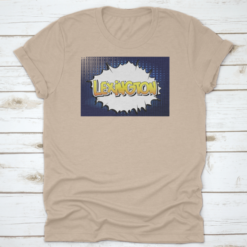 Typography Text Of Lexington in comic book style vector design, showcasing vibrant colors and artistic lettering on a comfortable cotton fabric.