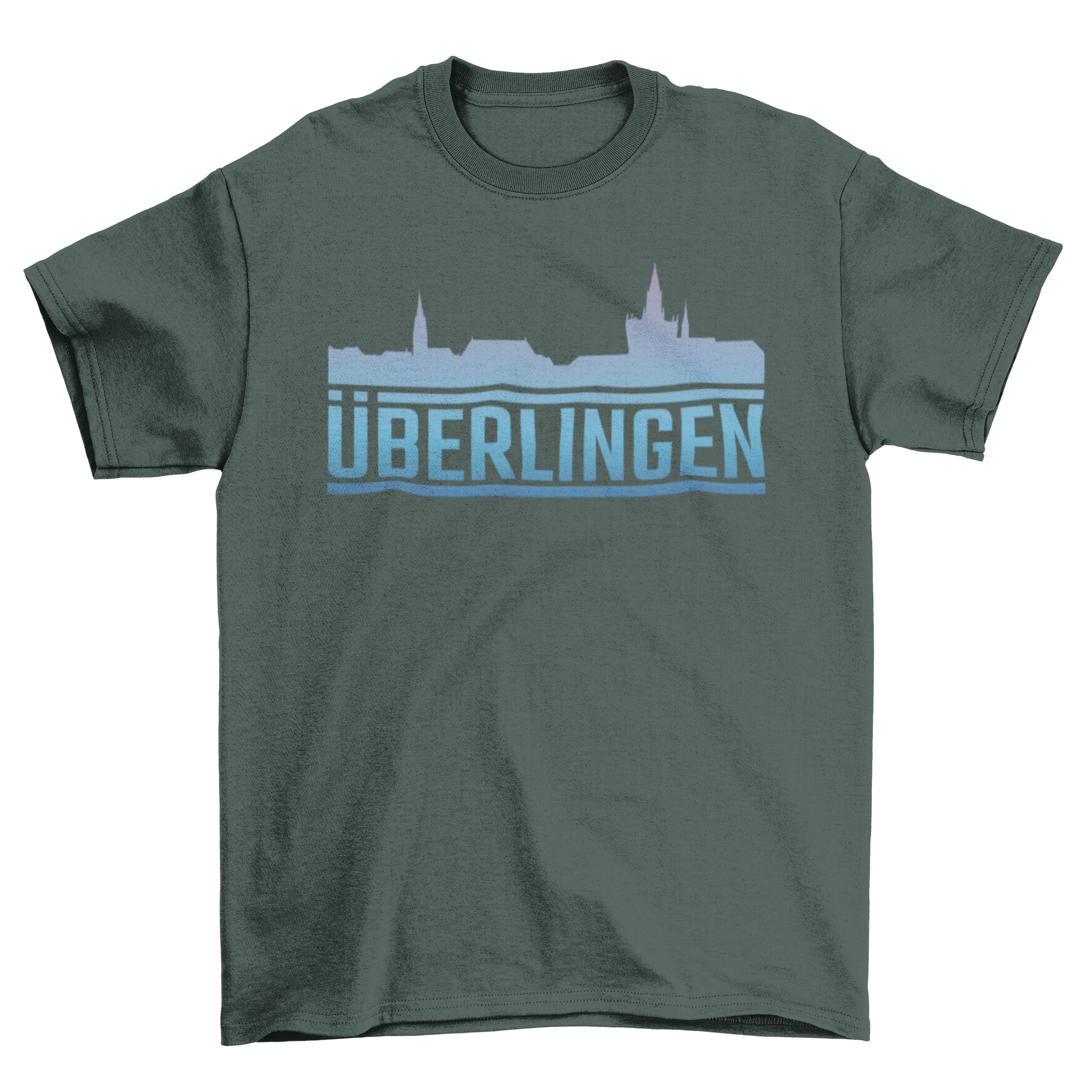 Uberlingen gradient skyline t-shirt featuring iconic landmarks of Uberlingen, Germany in a stylish design.