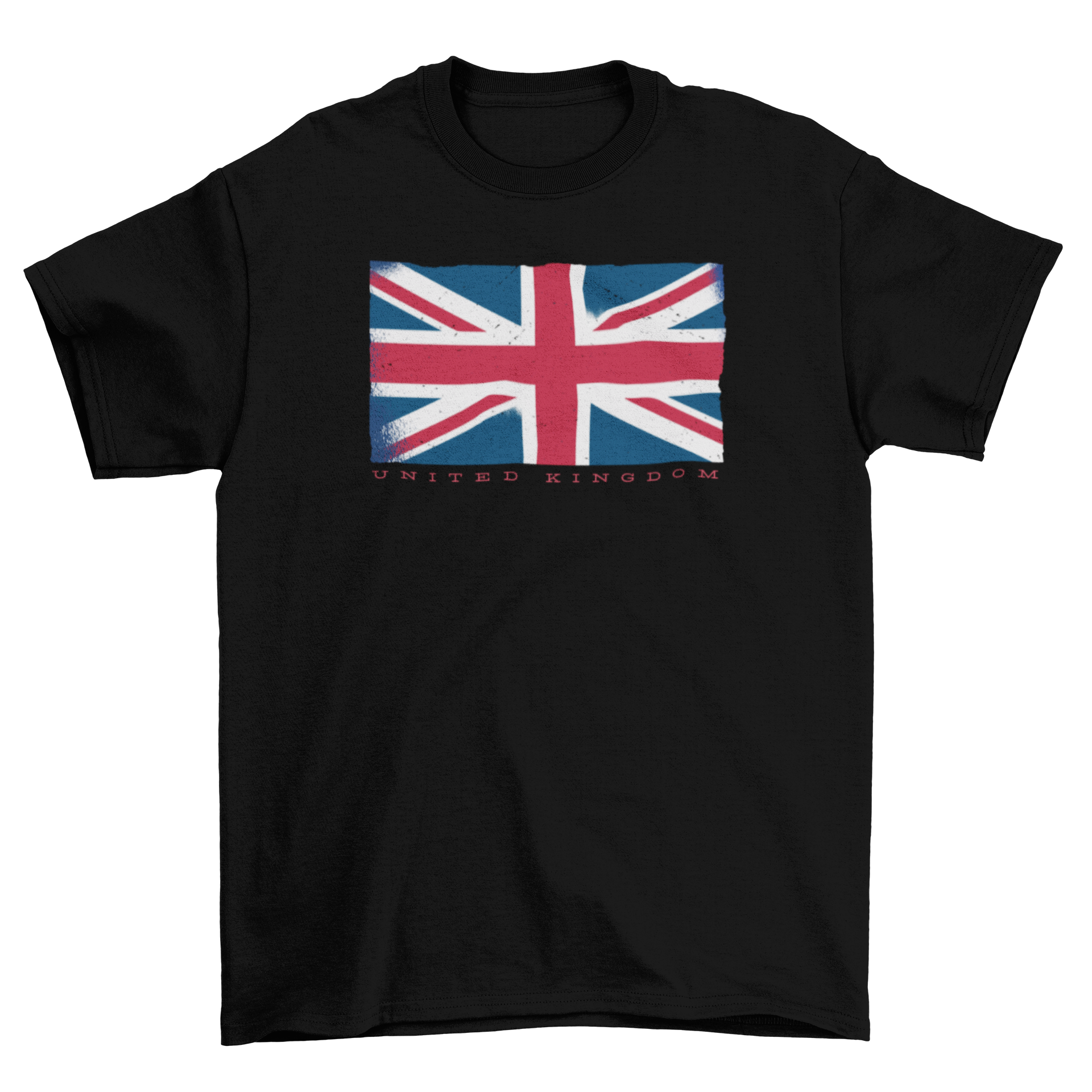 UK Grunge Flag T-shirt design featuring the Union Jack with UNITED KINGDOM text below, perfect for merchandise.