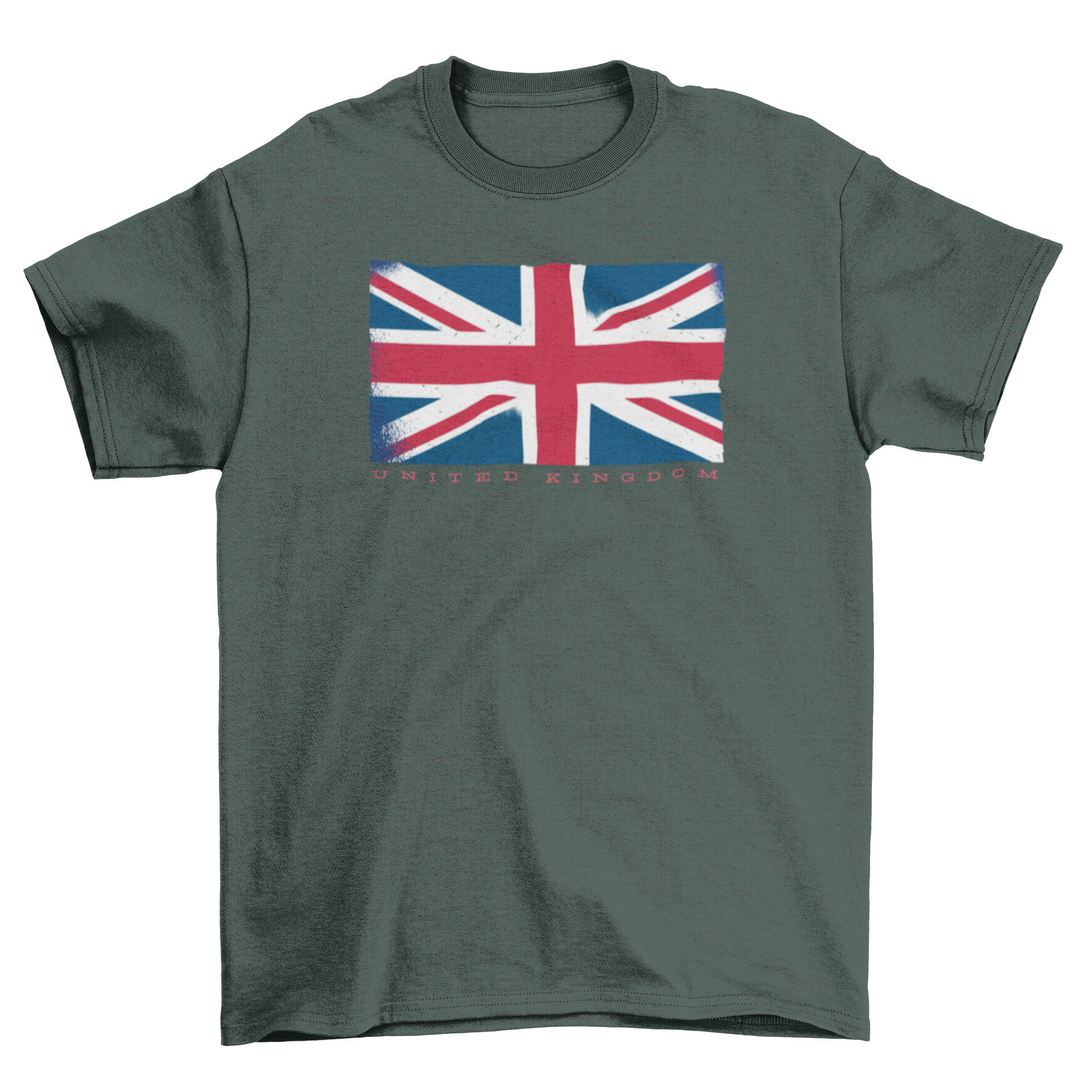 UK Grunge Flag T-shirt design featuring the Union Jack with UNITED KINGDOM text below, perfect for merchandise.