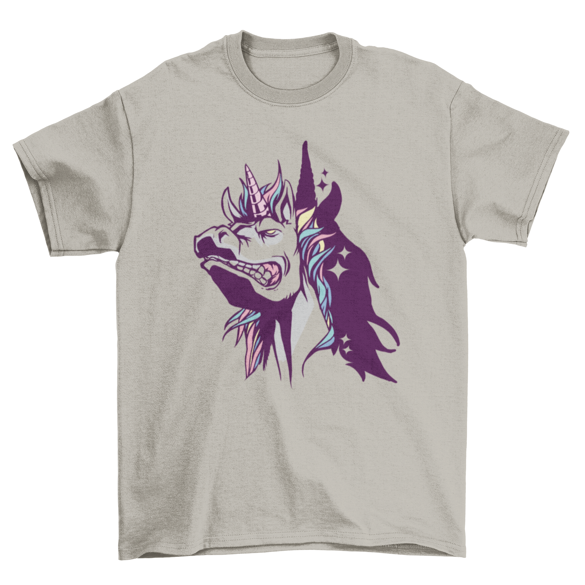 A stylish Unicorn Shadow T-shirt featuring a vibrant unicorn design with its shadow on the back, perfect for casual wear.