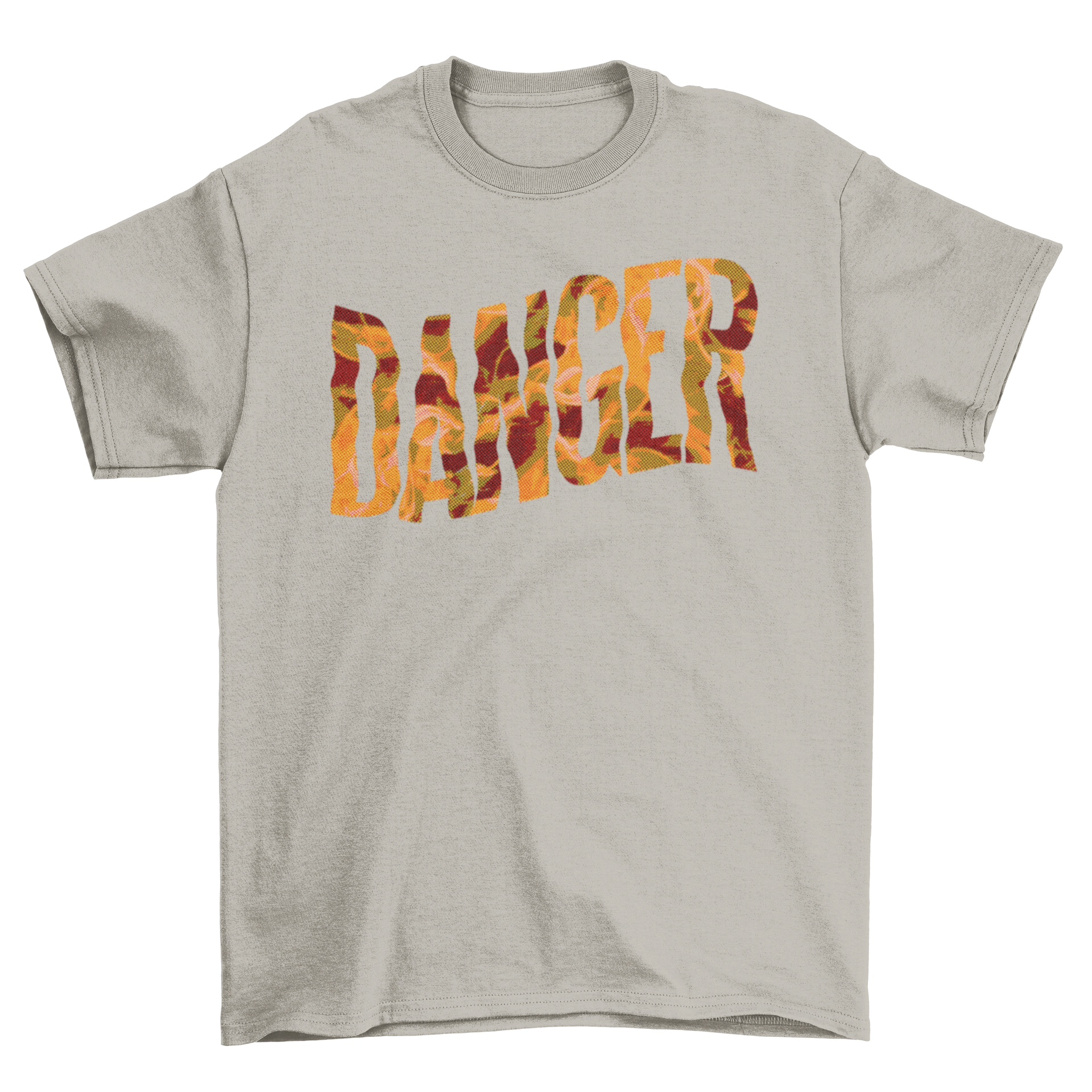 Unique Fashion T-shirt featuring fire texture and 'Danger' lettering design, perfect for casual wear.