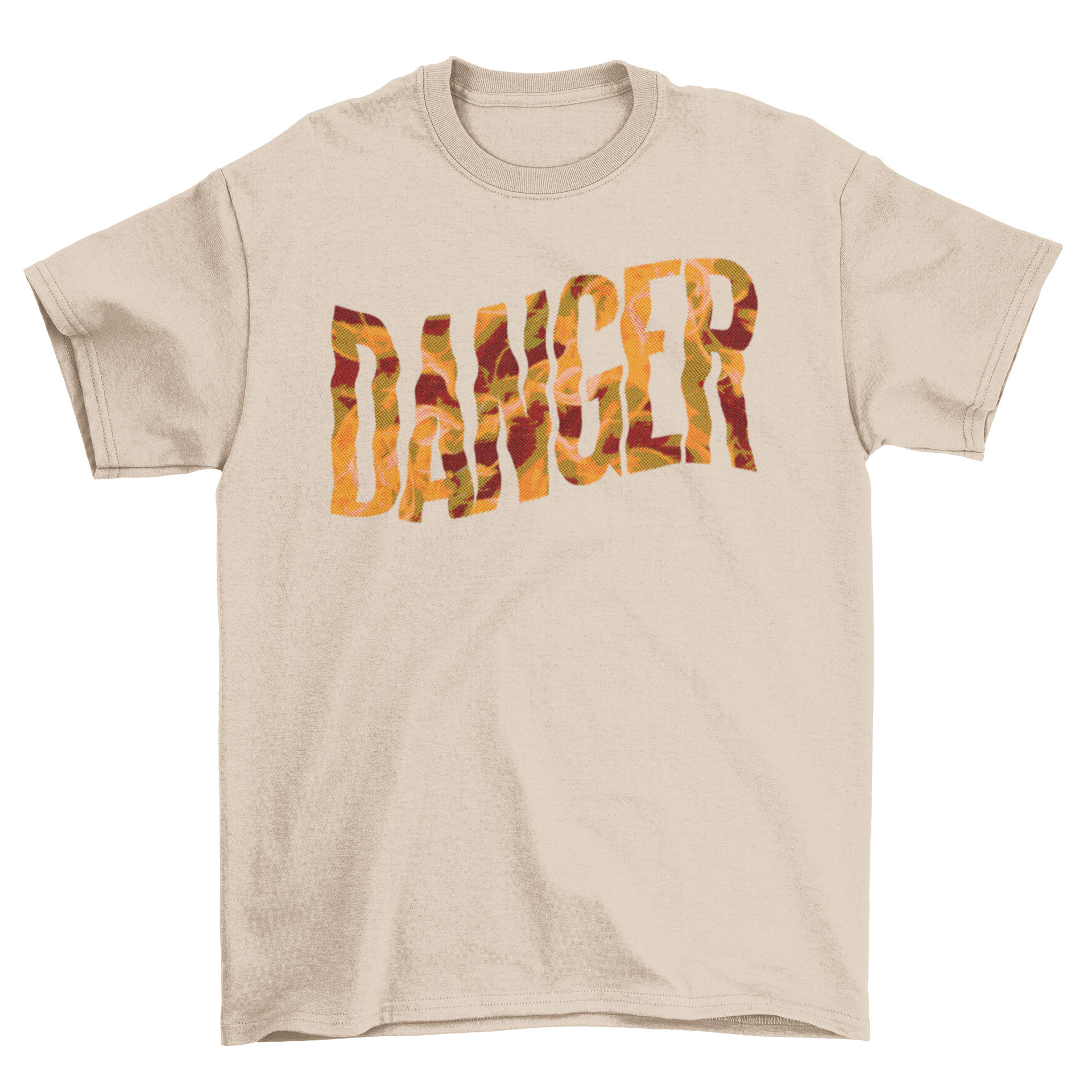 Unique Fashion T-shirt featuring fire texture and 'Danger' lettering design, perfect for casual wear.