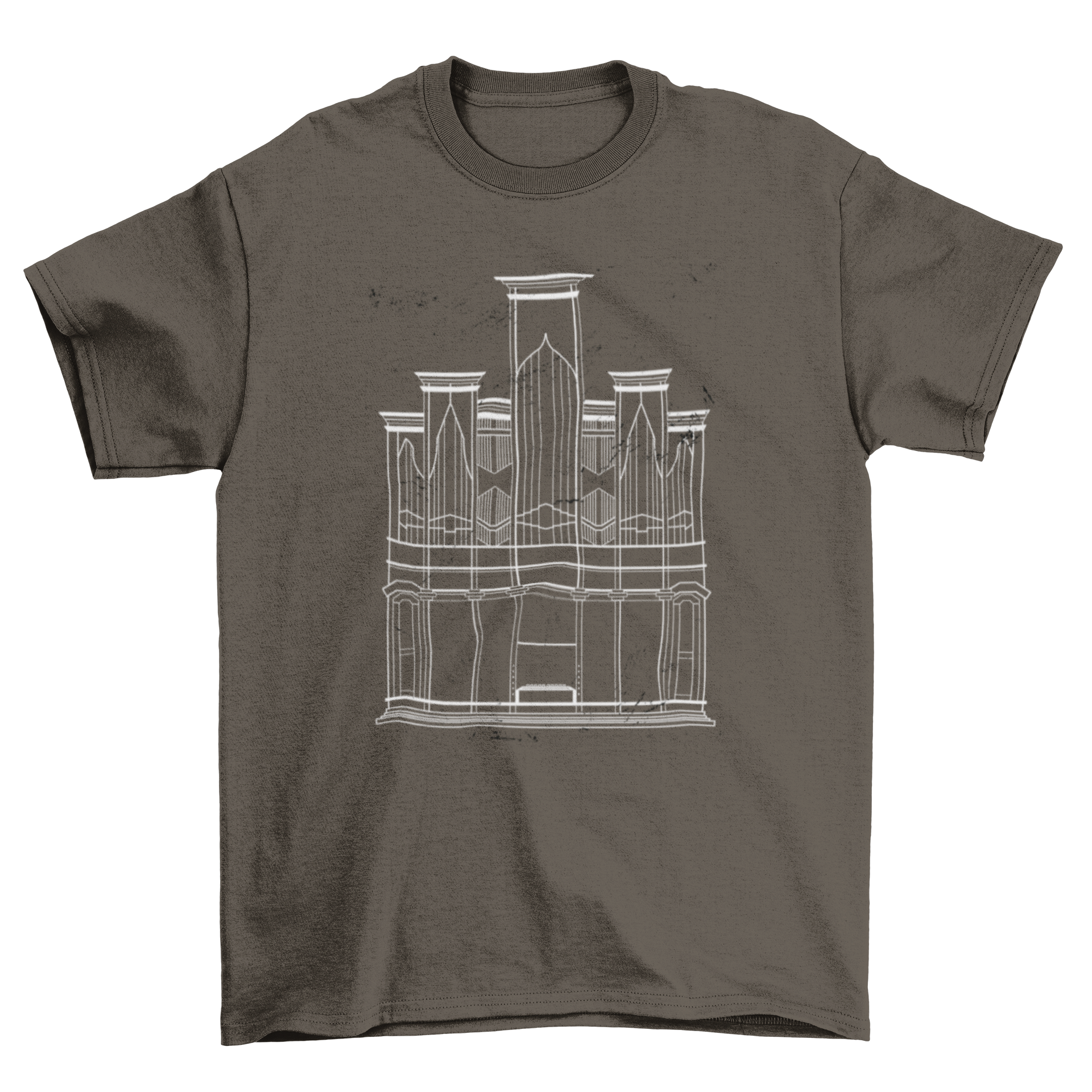 Unique Fashion Musician T-shirt featuring a detailed church organ design, perfect for music lovers and musicians.