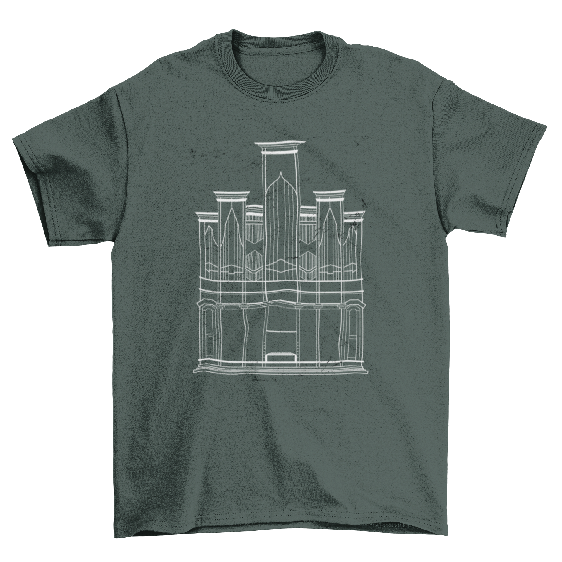 Unique Fashion Musician T-shirt featuring a detailed church organ design, perfect for music lovers and musicians.