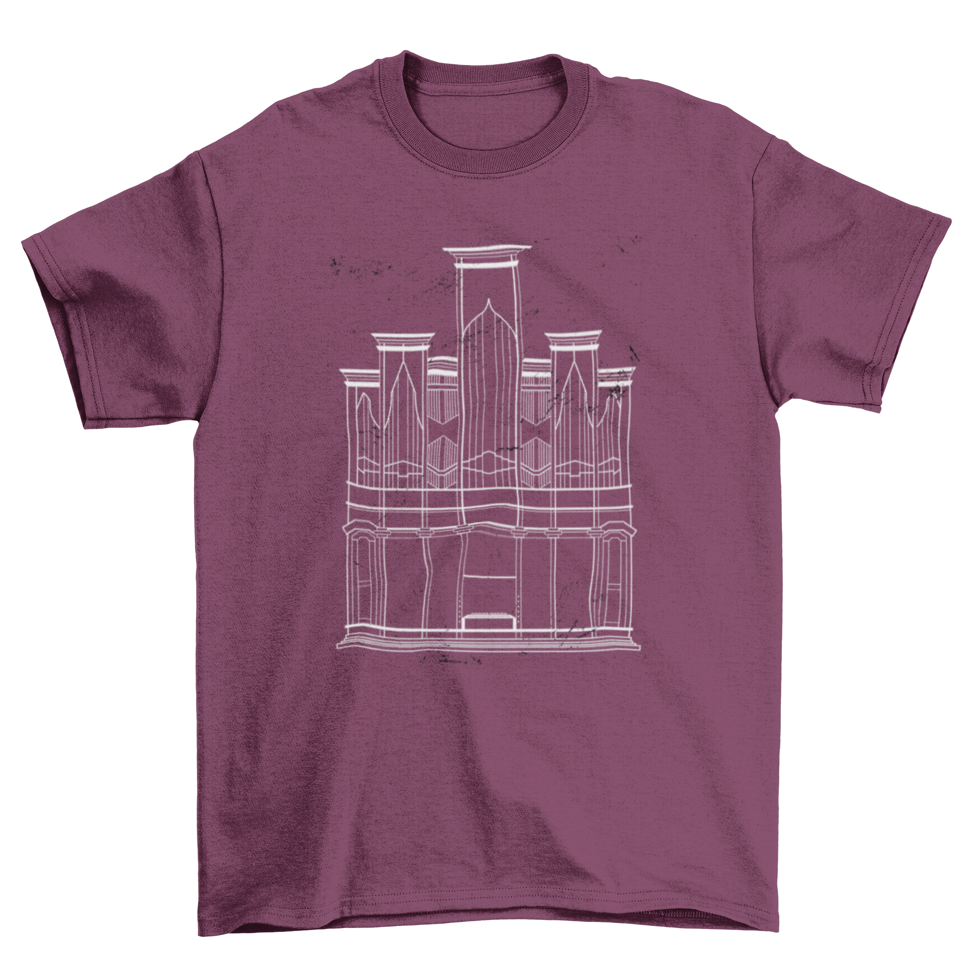 Unique Fashion Musician T-shirt featuring a detailed church organ design, perfect for music lovers and musicians.