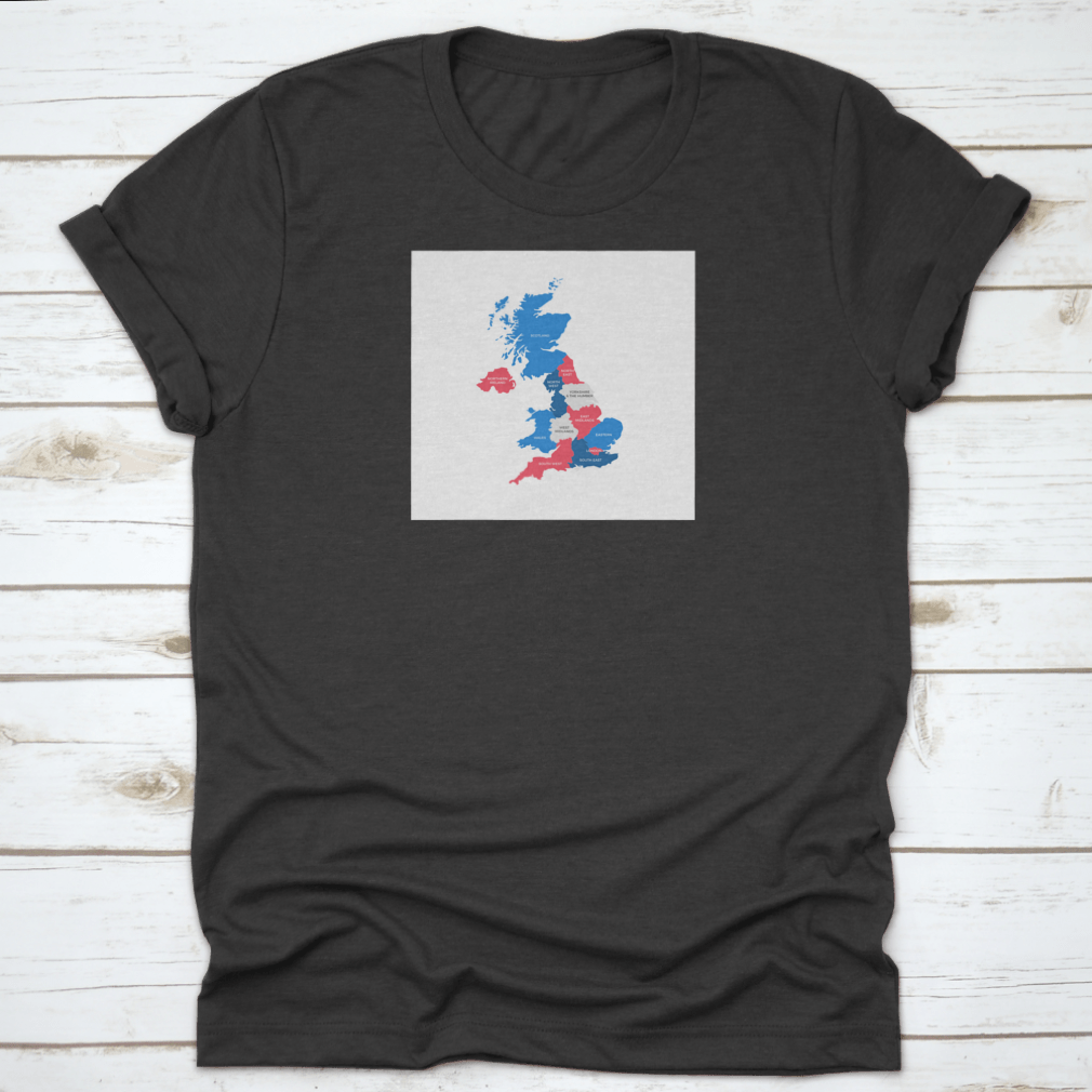 A stylish cotton shirt featuring a detailed map of the United Kingdom, perfect for travel enthusiasts.