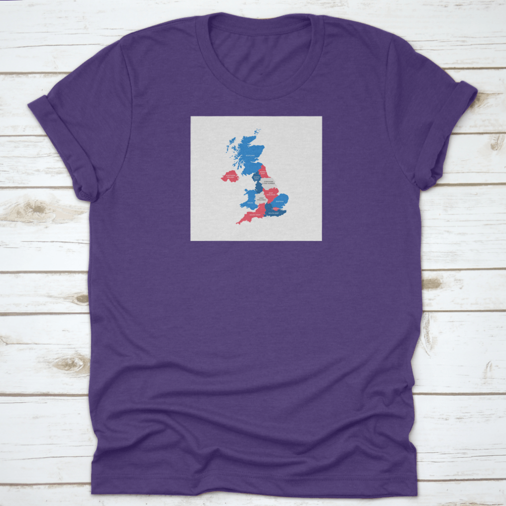 A stylish cotton shirt featuring a detailed map of the United Kingdom, perfect for travel enthusiasts.