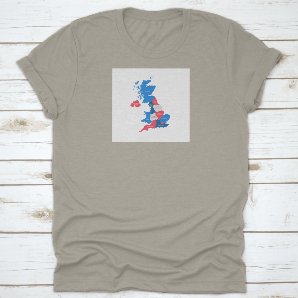 A stylish cotton shirt featuring a detailed map of the United Kingdom, perfect for travel enthusiasts.