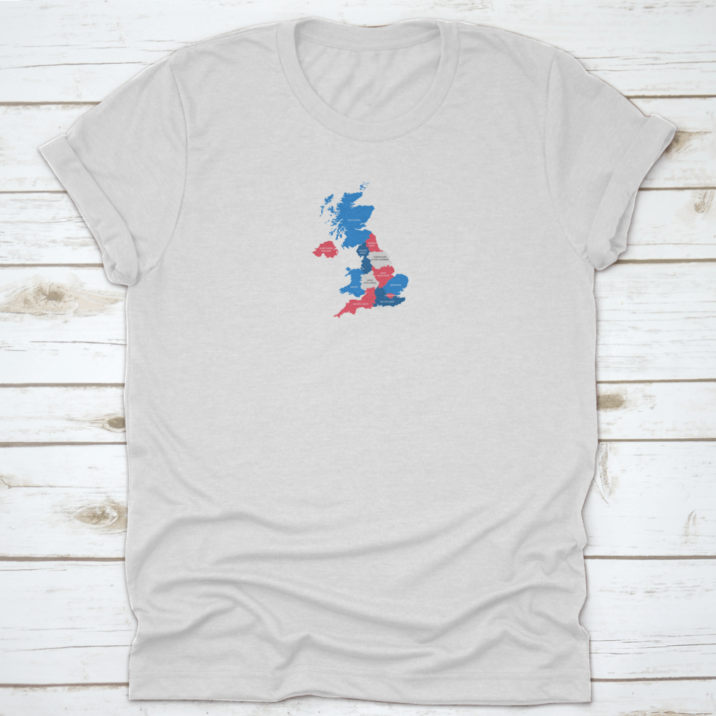 A stylish cotton shirt featuring a detailed map of the United Kingdom, perfect for travel enthusiasts.