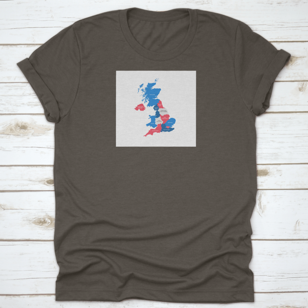 A stylish cotton shirt featuring a detailed map of the United Kingdom, perfect for travel enthusiasts.