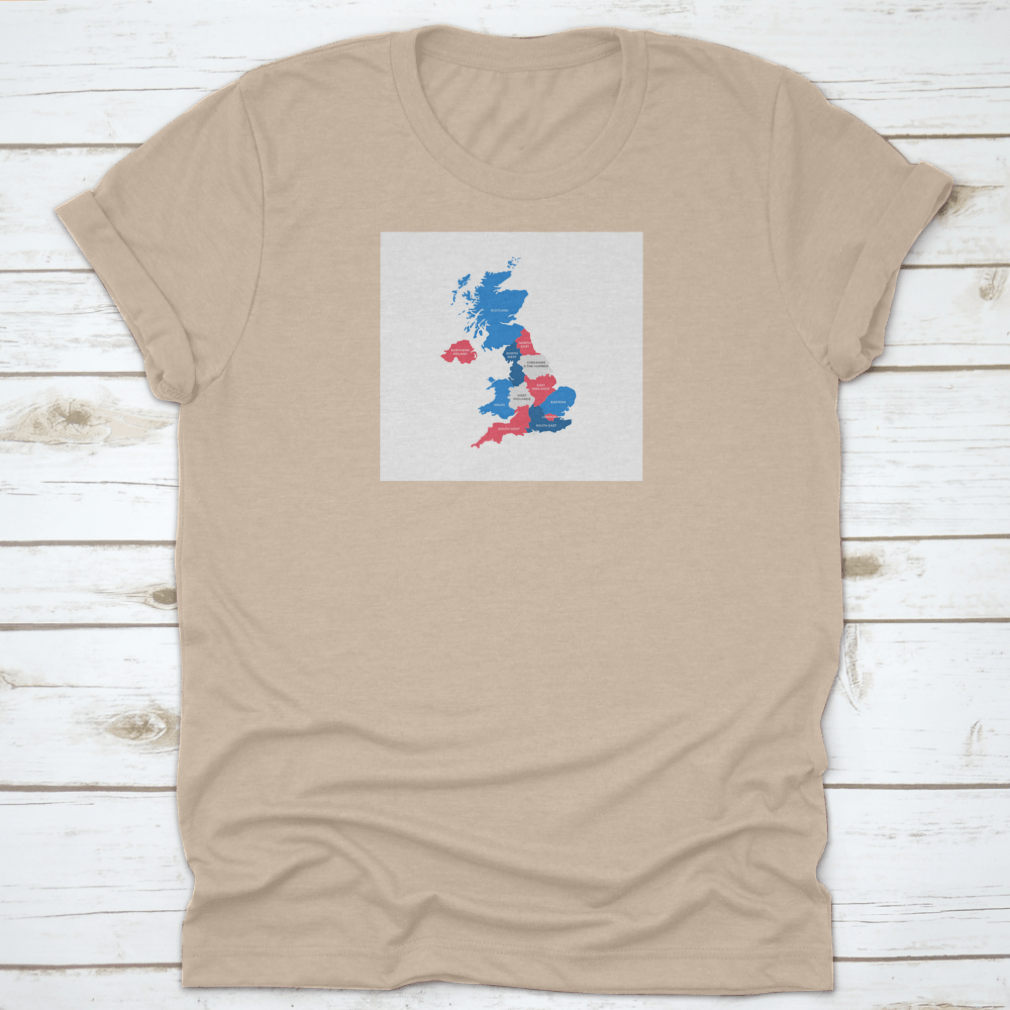 A stylish cotton shirt featuring a detailed map of the United Kingdom, perfect for travel enthusiasts.
