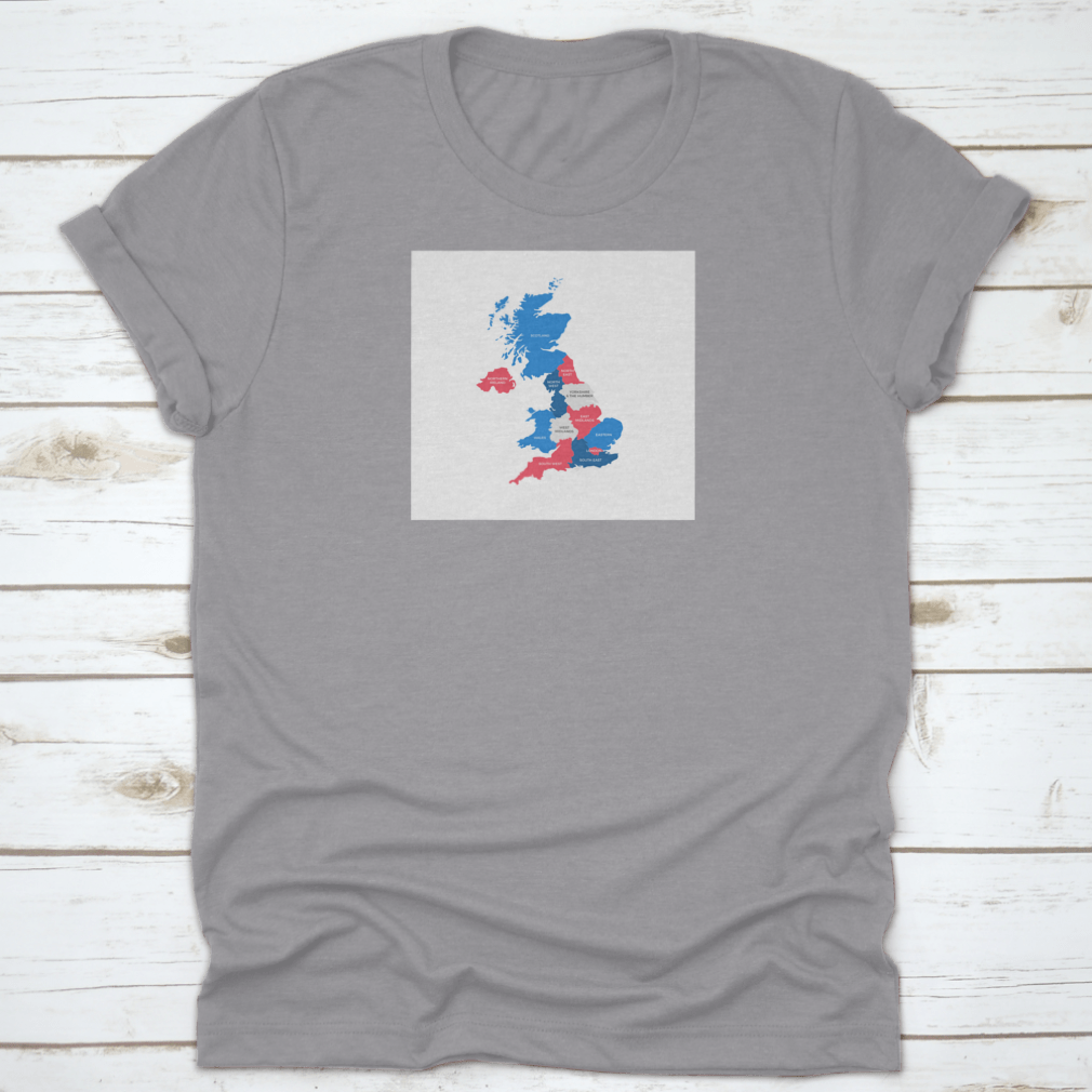 A stylish cotton shirt featuring a detailed map of the United Kingdom, perfect for travel enthusiasts.
