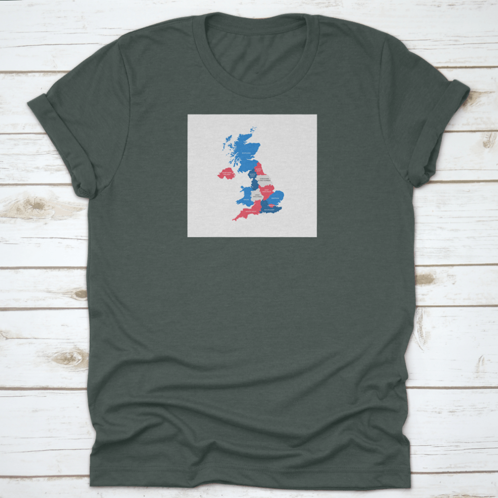 A stylish cotton shirt featuring a detailed map of the United Kingdom, perfect for travel enthusiasts.