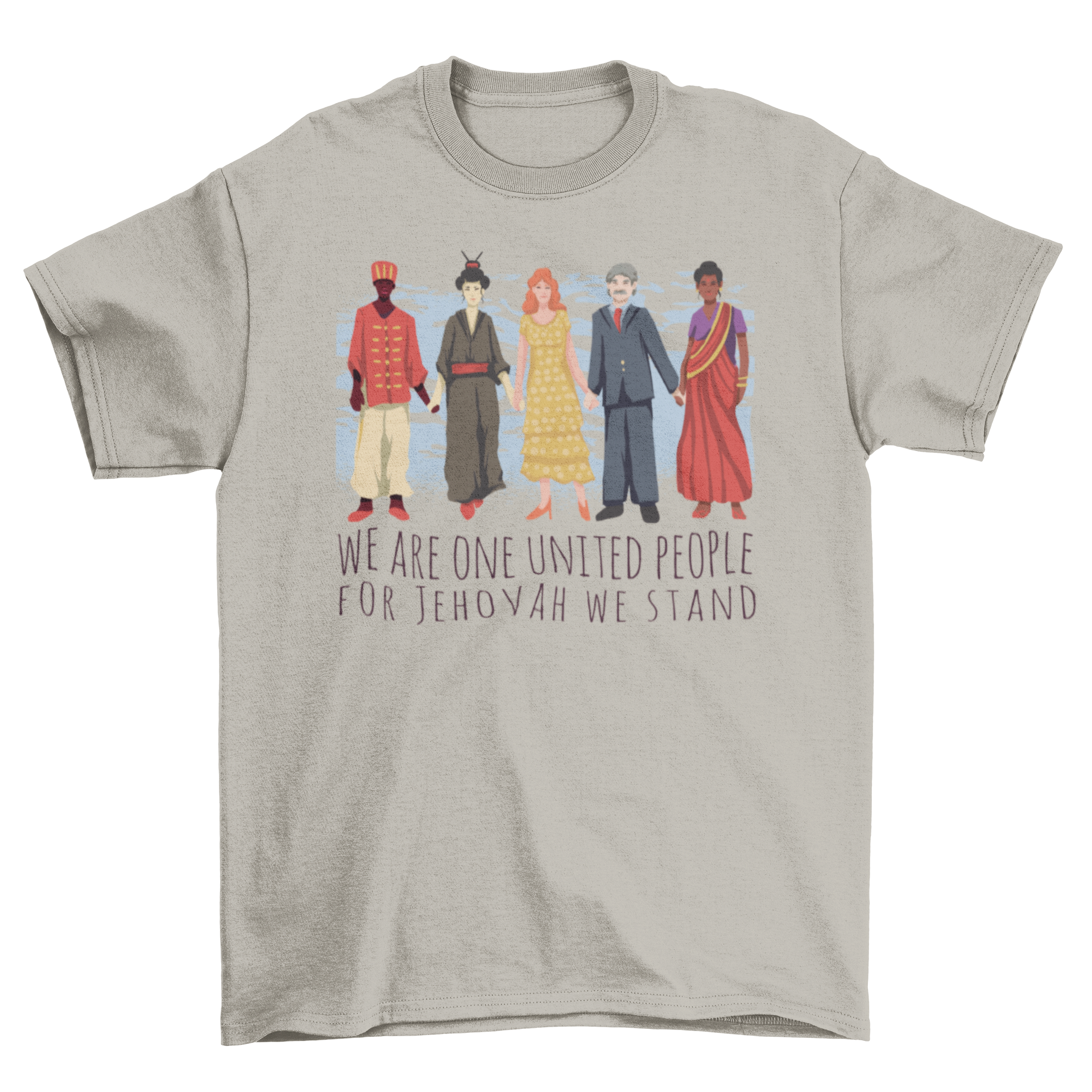 United People Culture T-Shirt design featuring diverse individuals holding hands, symbolizing unity and inclusivity.