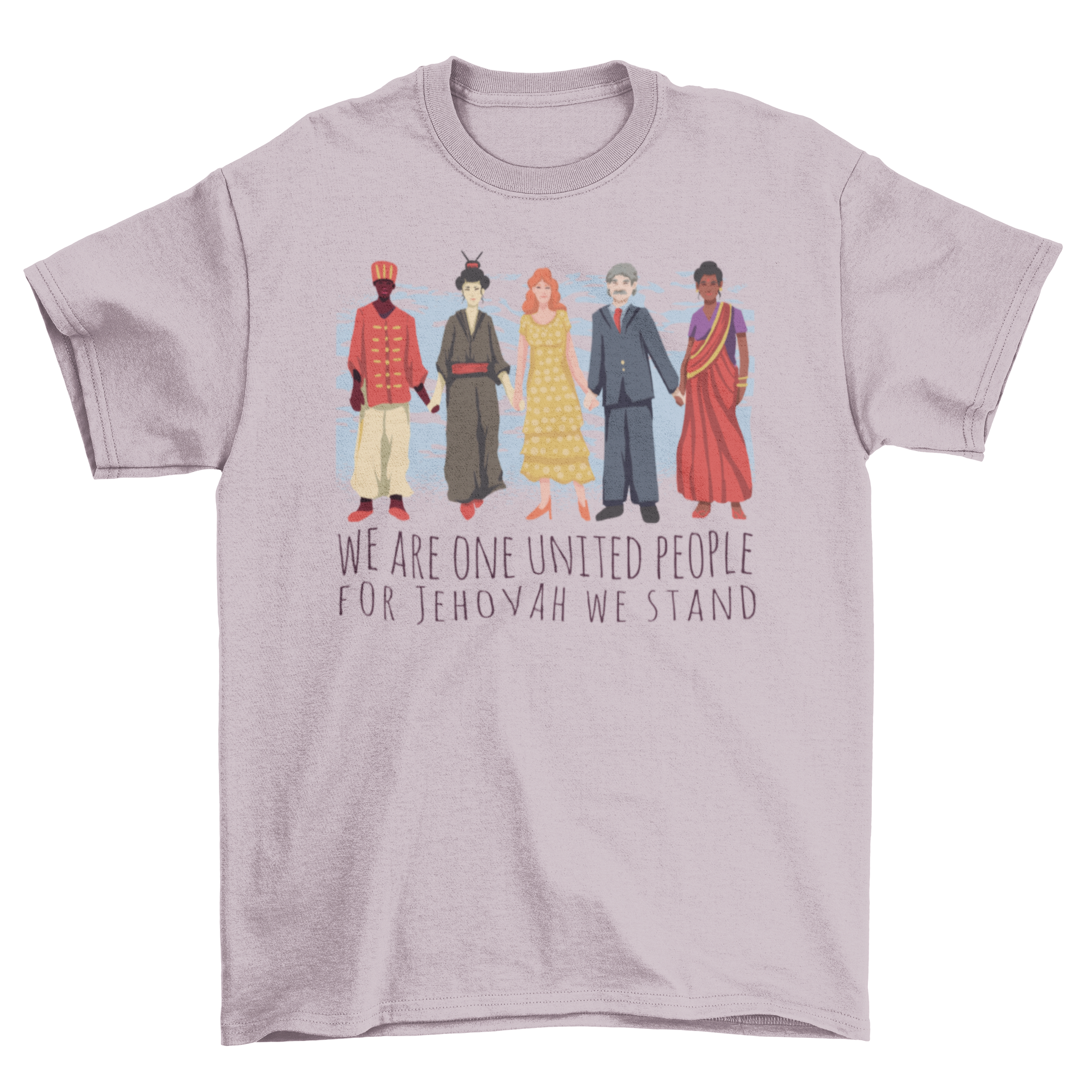 United People Culture T-Shirt design featuring diverse individuals holding hands, symbolizing unity and inclusivity.
