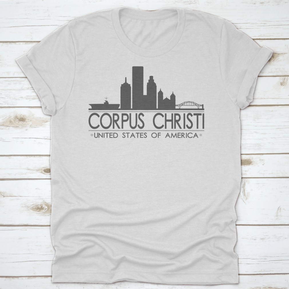 A stylish cotton t-shirt featuring the Corpus Christi Texas skyline design, perfect for travel lovers.