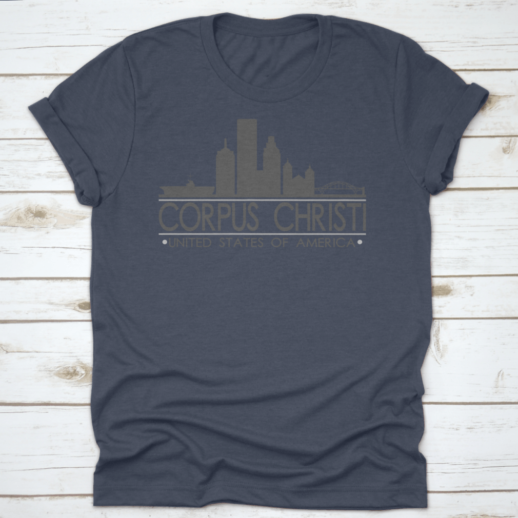 A stylish cotton t-shirt featuring the Corpus Christi Texas skyline design, perfect for travel lovers.