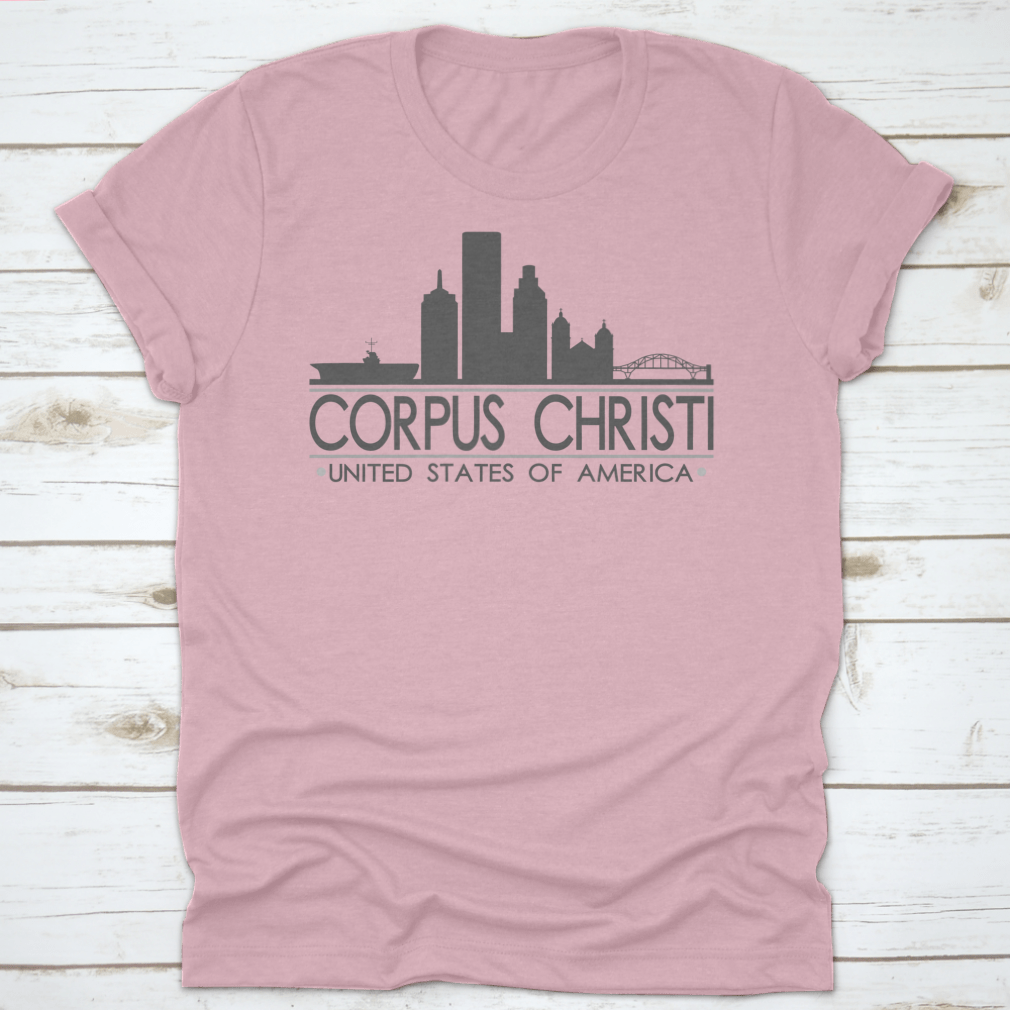 A stylish cotton t-shirt featuring the Corpus Christi Texas skyline design, perfect for travel lovers.