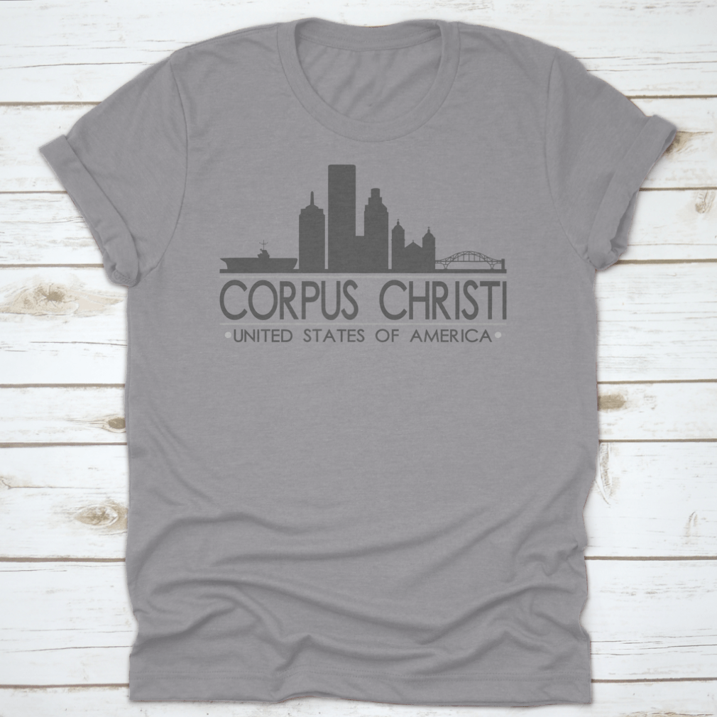 A stylish cotton t-shirt featuring the Corpus Christi Texas skyline design, perfect for travel lovers.