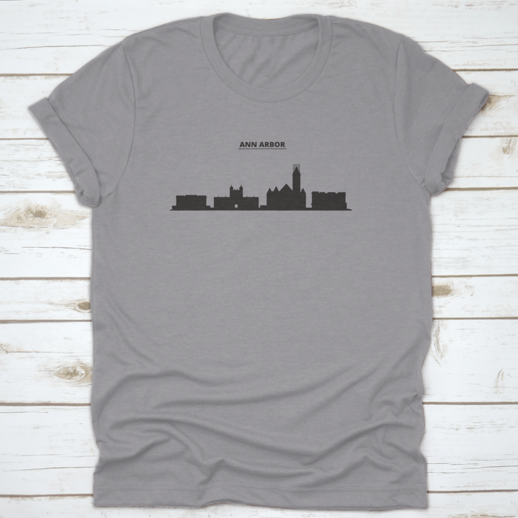 Vector illustration of the Ann Arbor city skyline, showcasing iconic buildings and structures in a modern design.