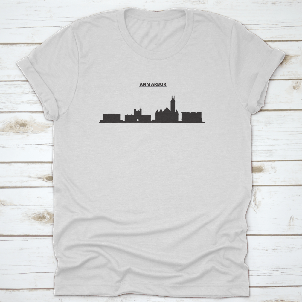 Vector illustration of the Ann Arbor city skyline, showcasing iconic buildings and structures in a modern design.