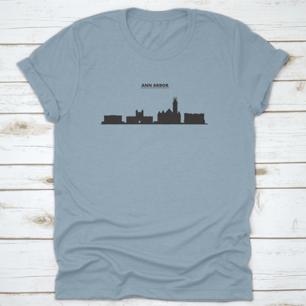 Vector illustration of the Ann Arbor city skyline, showcasing iconic buildings and structures in a modern design.