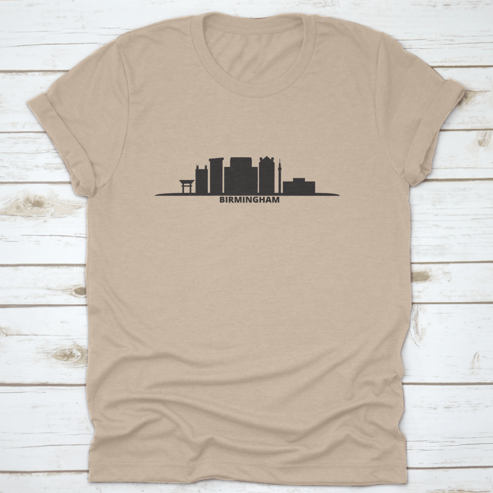 Vector illustration of Birmingham city skyline, showcasing iconic buildings and structures in a minimalist style.