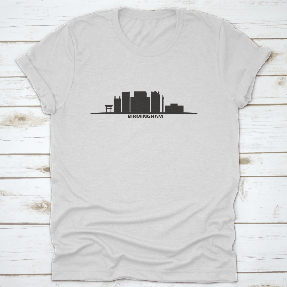 Vector illustration of Birmingham city skyline, showcasing iconic buildings and structures in a minimalist style.