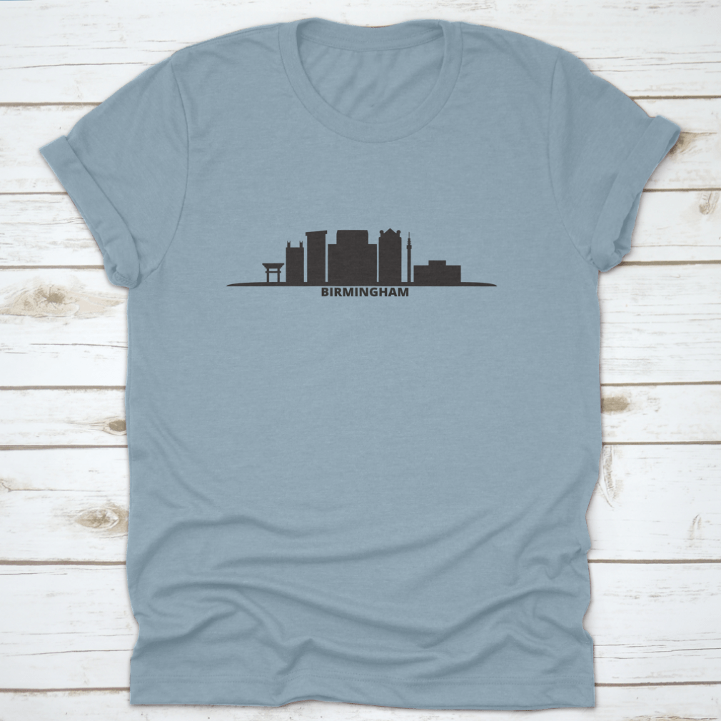 Vector illustration of Birmingham city skyline, showcasing iconic buildings and structures in a minimalist style.