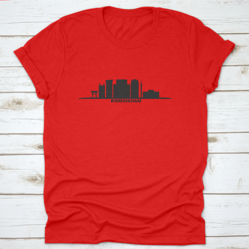 Vector illustration of Birmingham city skyline, showcasing iconic buildings and structures in a minimalist style.