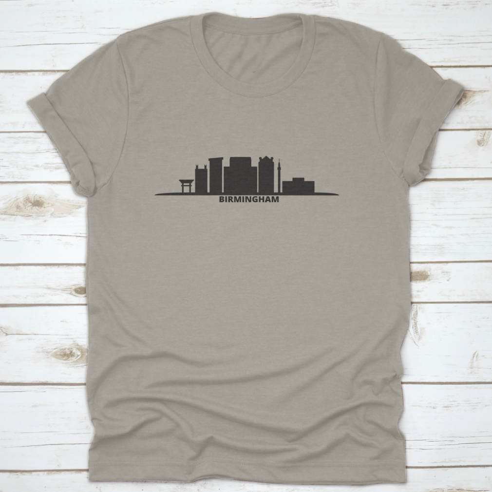 Vector illustration of Birmingham city skyline, showcasing iconic buildings and structures in a minimalist style.