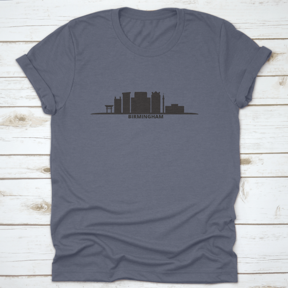 Vector illustration of Birmingham city skyline, showcasing iconic buildings and structures in a minimalist style.