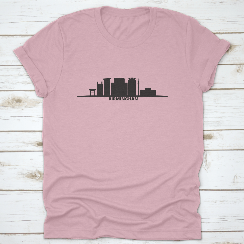 Vector illustration of Birmingham city skyline, showcasing iconic buildings and structures in a minimalist style.