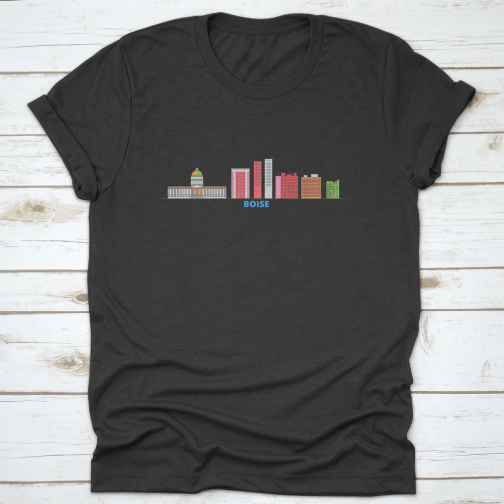 Flat vector design of Boise cityscape, showcasing iconic buildings and skyline in a minimalist style.