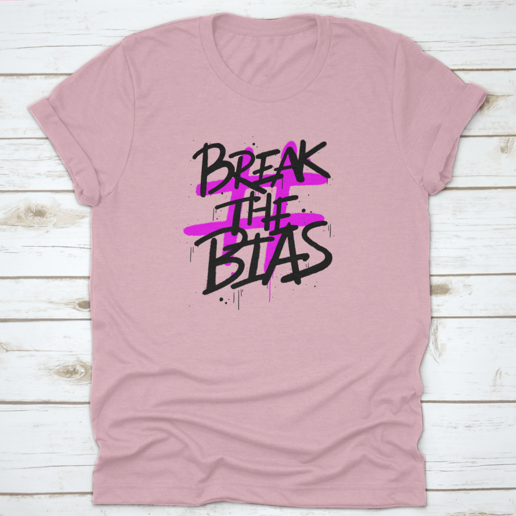 Urban Street Graffiti Style t-shirt featuring the slogan 'Break The Bias', showcasing its unique design and quality fabric.