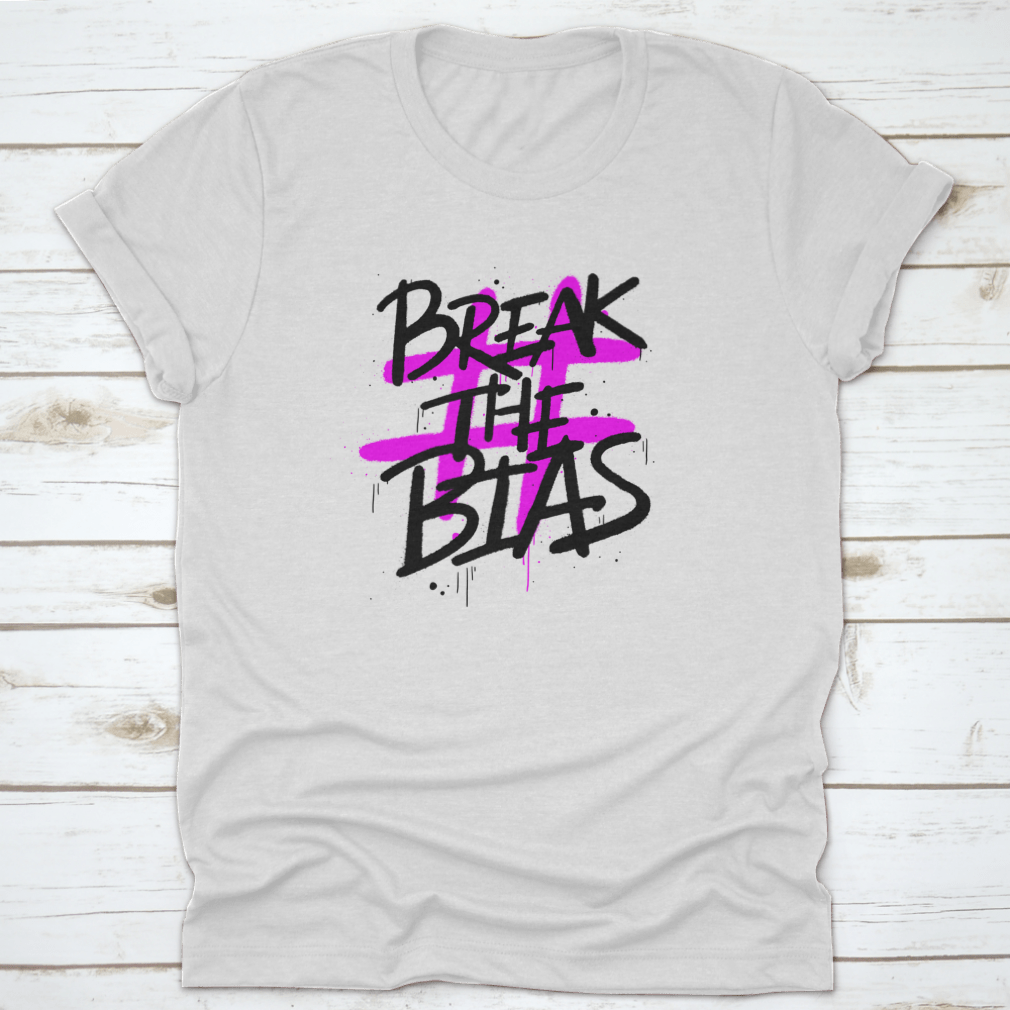 Urban Street Graffiti Style t-shirt featuring the slogan 'Break The Bias', showcasing its unique design and quality fabric.