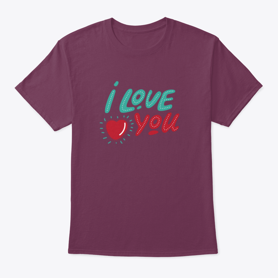 Valentine's Day apparel featuring hand-drawn lettering 'I Love You' on a soft cotton fabric, perfect for expressing love.